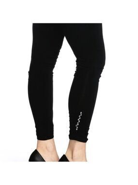 RED CORAL Fashions Solid Black Leggings With Rouching & Rhinestones Size XXL